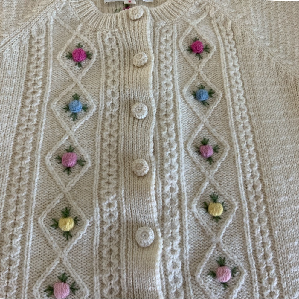 Women’s Vintage Embroidered Wool Cardigan Sweater S - Picture 4 of 4